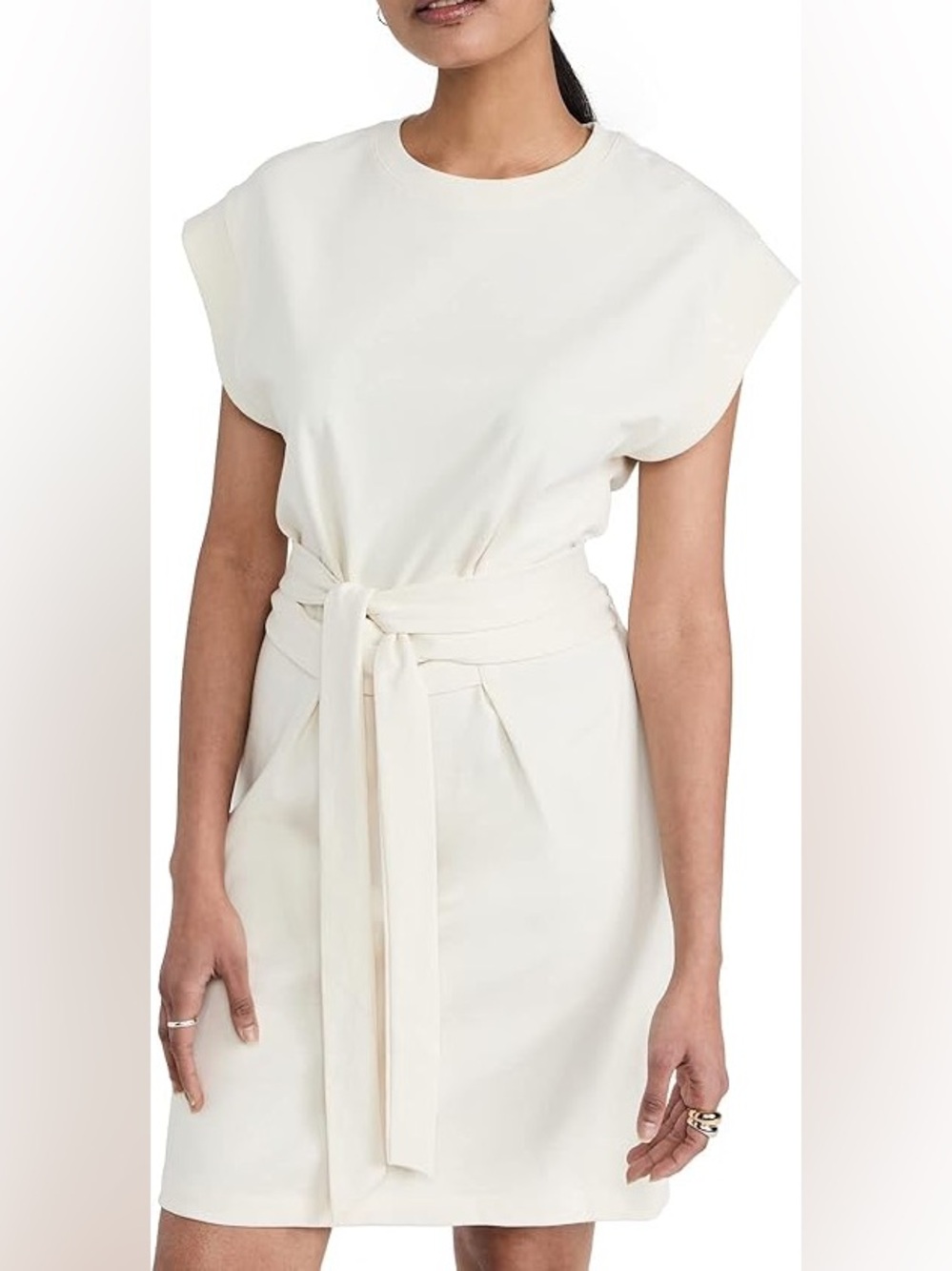 Vince Cream Short Sleeve Tie-Waist Dress